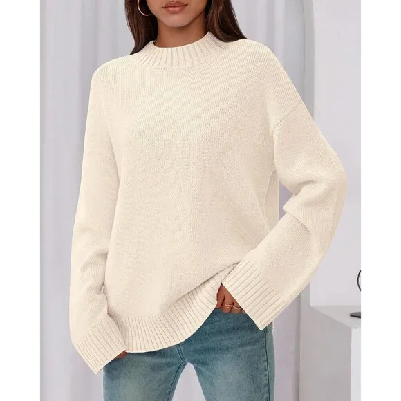 Women's Ribbed Knit Crewneck Sweater Cozy Long Sleeve Fall Winter Clothes - Picture 4 of 8